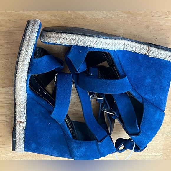 Balenciaga Electric Blue suede Wedge Sandals with Crisscross Straps - Picture 10 of 13